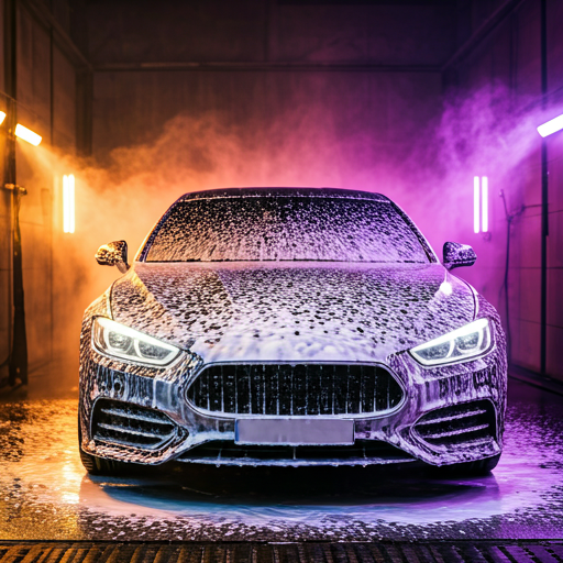 luxury car being sprayed with foam in a professional car wash